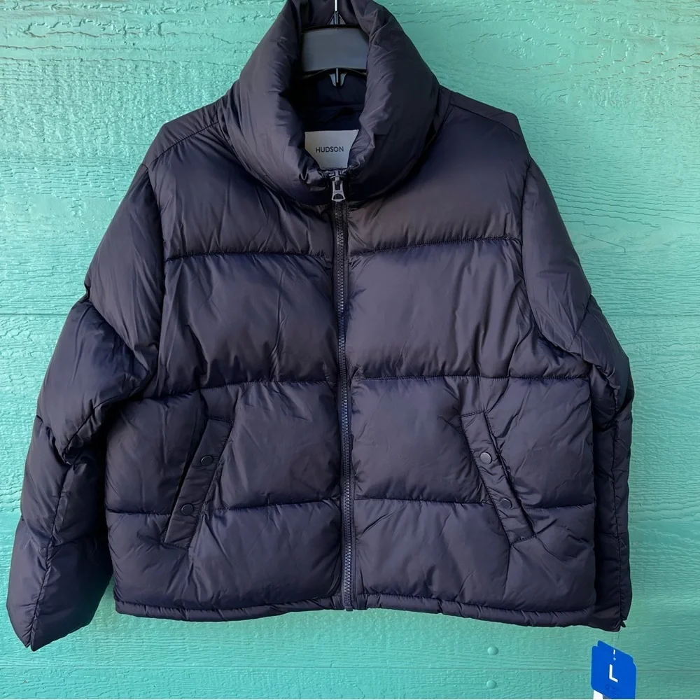 HUDSON HIGH NECK PUFFER JACKET SIZE LARGE NAVY BLUE NWT